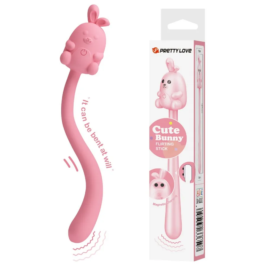 Міні-вібратор на паличці Pretty Love Cute Bunny, гнучкий, рожевий, 14,2 × 1,8 см