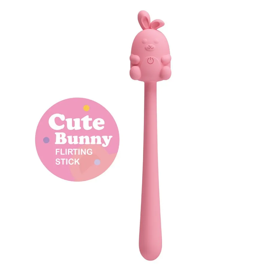 Міні-вібратор на паличці Pretty Love Cute Bunny, гнучкий, рожевий, 14,2 × 1,8 см