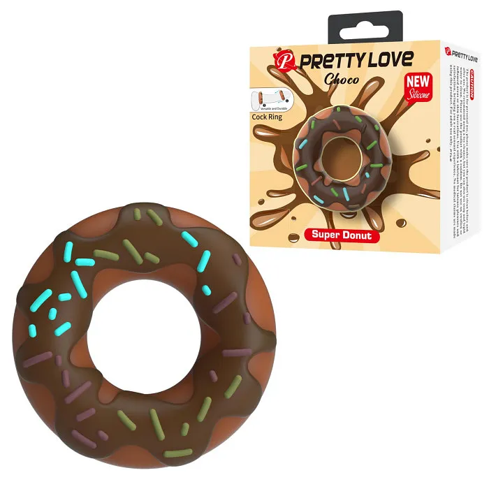 Ерекційне кільце Pretty Love Choco у формі пончика з кремом, коричневе, 4,6 × 2 см