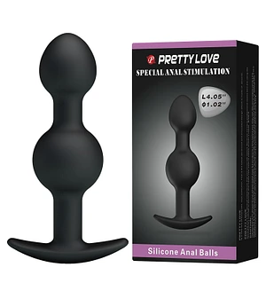 Анальна пробка силіконова PRETTY LOVE Heavy Balls з двома кульками, чорна, 10.4 х 2.6 см