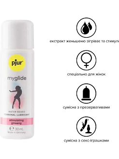 Збуджувальний лубикант на водній основі Pjur myglide , із женьшенем, тепло+поколювання