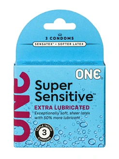 Презервативи Презервативи ONE Super Sensitive, 3 шт, гладенькі, з додатковою змазкою