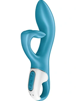 Вібратор-кролик із потрійним відростком Satisfyer Embrace me Turquoise, 2 мотори, діаметр 3,6 см