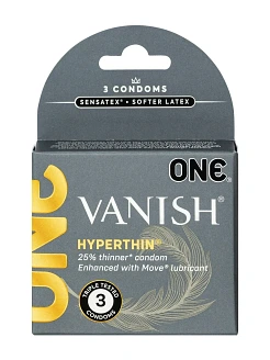 Презервативи ONE Vanish Hyperthin, 3 шт, ультратонкі, зі змазкою, картонне паковання