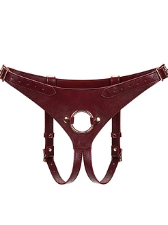 Шкіряні трусики для страпона Liebe Seele Wine Red Strap on Harness, універсальний розмір