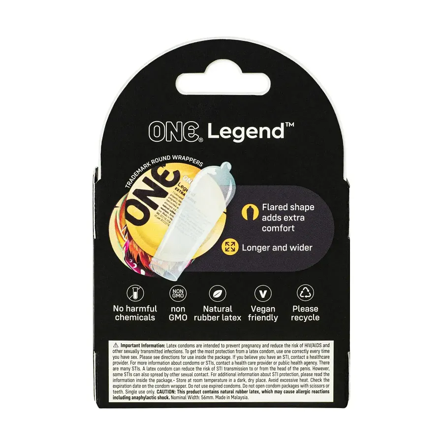 Презервативи ONE Legend XL, 3 шт, збільшений розмір, розширення на кінці, картонне паковання