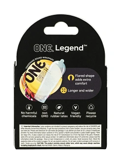 Презервативи ONE Legend XL, 3 шт, збільшений розмір, розширення на кінці, картонне паковання