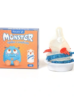 Насадка на член Recare Blue Monster Spike Condom (презерватив з вусиками та спіраллю шипів)