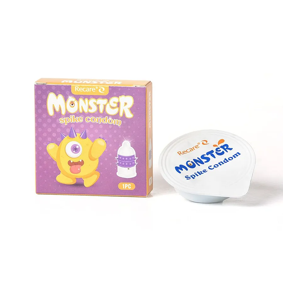Насадка на член Recare Yellow Monster Spike Condom (презерватив з рядами пухирців та шипів)