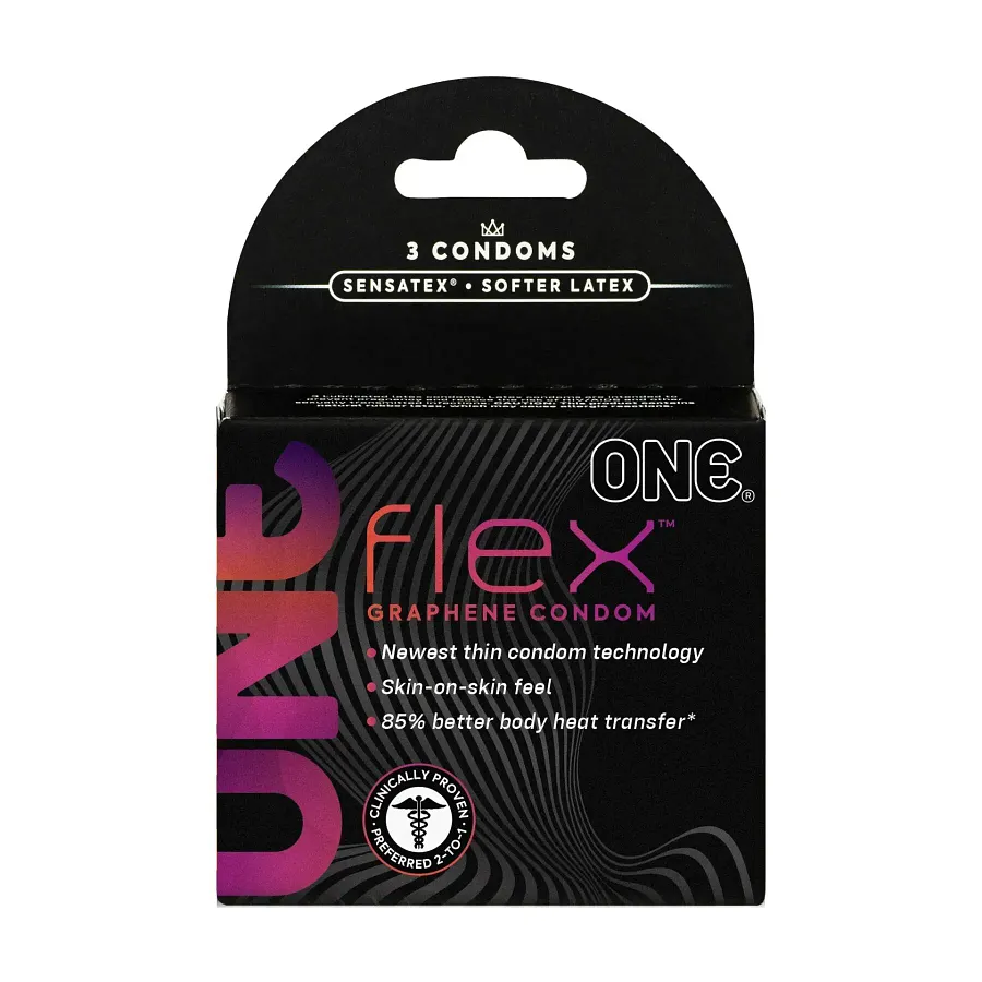 Презервативи ONE Flex Graphene, 3 шт, супертонкі, дуже міцні, картонне паковання