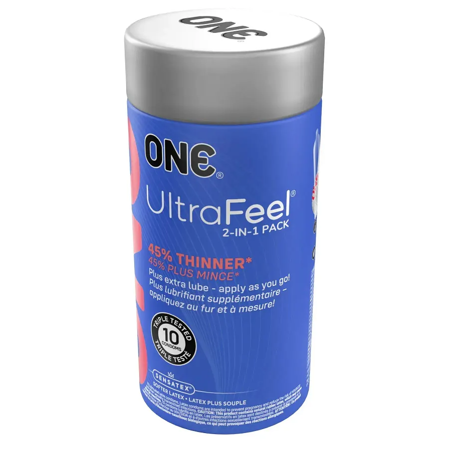 Презервативи ONE Ultra Feel, ультратонкі, з додатковою змазкою, 10 шт, подарункове паковання-тубус