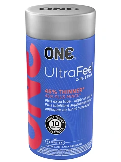 Презервативи ONE Ultra Feel, ультратонкі, з додатковою змазкою, 10 шт, подарункове паковання-тубус