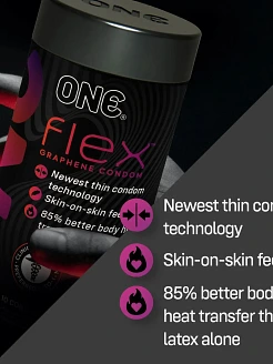 Презервативи ONE Flex Graphene, 10 шт, супертонкі, дуже міцні, подарункове паковання-тубус