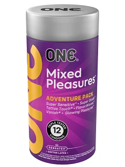 Презервативи ONE Mixed Pleasures, 12 шт, 6 видів, подарункове паковання-тубус