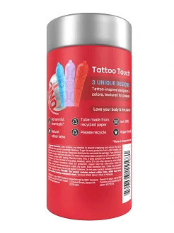 Презервативи ONE Tattoo Touch, 12 шт, рельєф у вигляді тату, 3 різновиди, подарункове паковання-тубус