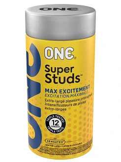 Презервативи ONE Super Studs, 12 шт, з точковим рельєфом, зі змазкою, подарункове паковання-тубус