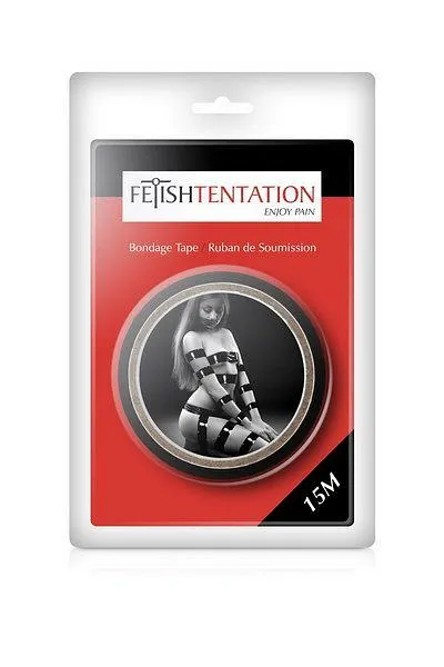 Скотч для бондажу Fetish Tentation Black (15м), не липне до шкіри і волосків, тільки сам до себе