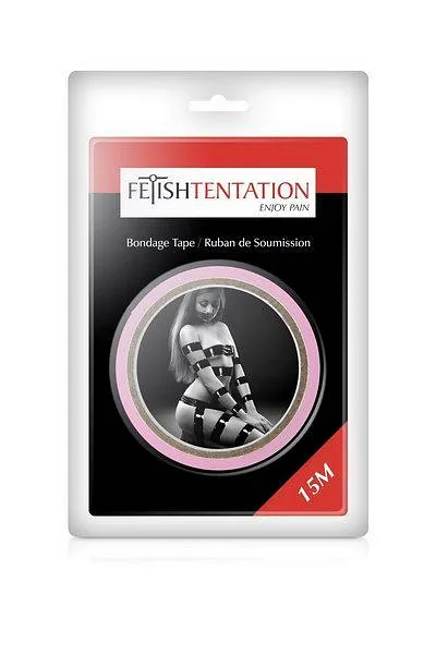 Скотч для бондажа Fetish Tentation Rose (15 м), не липне до шкіри і волосків, тільки сам до себе