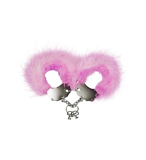 Наручники металеві Adrien Lastic Handcuffs Pink з рожевим пухнастим оздобленням