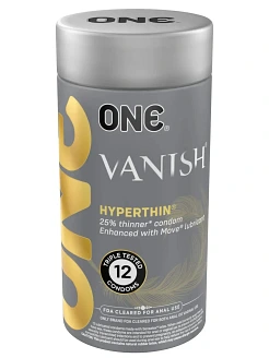 Презервативи ONE Vanish Hyperthin, 12 шт, ультратонкі, зі змазкою, подарункове паковання-тубус