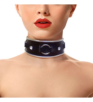 Ошейник из натуральной кожи со стразами и кольцом Art of Sex -  Collar Ring