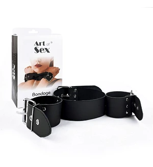 Нашийник з наручниками із натуральної шкіри Art of Sex - Bondage Collar with Handcuffs