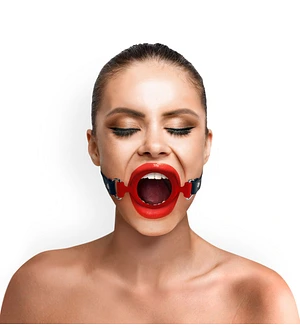 Кляп-розширювач силіконове кільце Art of Sex – Gag ring, червоний, натуральна шкіра