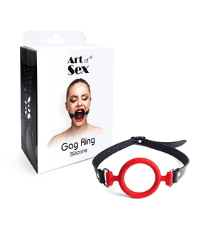 Кляп-розширювач силіконове кільце Art of Sex – Gag ring, червоний, натуральна шкіра