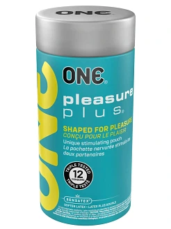 Презервативи ONE Pleasure Plus, 12 шт, з ребристою ділянкою на кінці, подарункове паковання-тубус