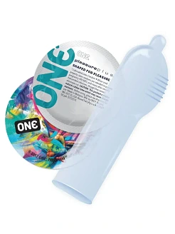 Презервативи ONE Pleasure Plus, 12 шт, з ребристою ділянкою на кінці, подарункове паковання-тубус