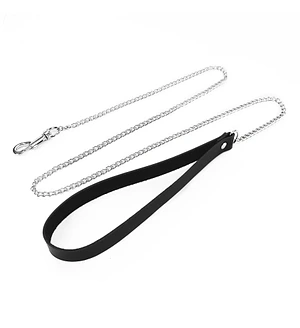 Повідець на ланцюжку із натуральної шкіри Art of Sex - Leash, колір Чорний