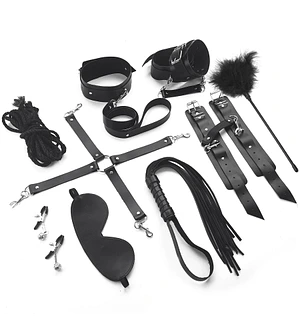 Набір BDSM Art of Sex – Set Leather, 10 предметів, чорний, натуральна шкіра