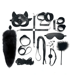 Набір BDSM Art Of Sex – Maxi BDSM Set Leather, 13 предметів, чорний, натуральна шкіра