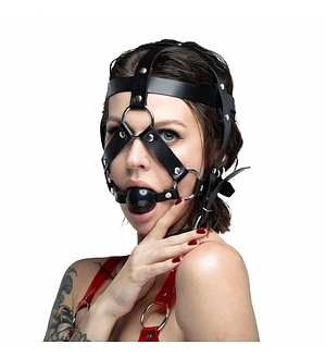 Маска-збруя з кляпом Feral Feelings Head Harness, шкіра