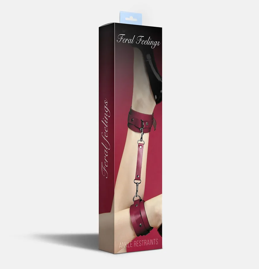 Поножі Feral Feelings – Ankle Restraints Red, натуральна шкіра