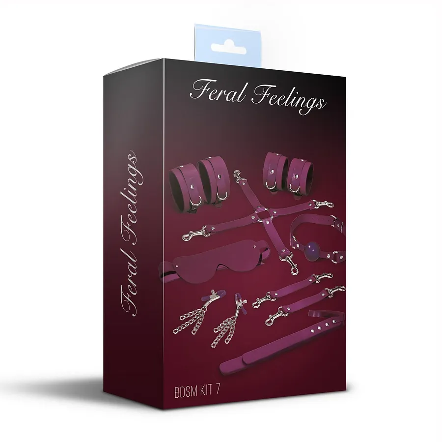Набір Feral Feelings BDSM Kit 7 Black, наручники, поножі, конектор, маска, падл, кляп, затискачі