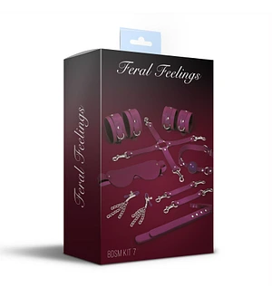 Набір Feral Feelings BDSM Kit 7 Black, наручники, поножі, конектор, маска, падл, кляп, затискачі