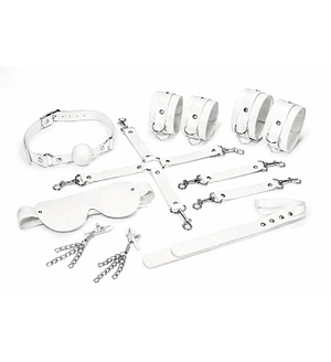 Набір Feral Feelings BDSM Kit 7 Black, наручники, поножі, конектор, маска, падл, кляп, затискачі