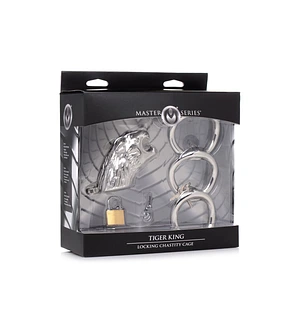 Клітка для пеніса Master Series: Tiger King Cock Cage With Lock, три кільця, замок, три ключі