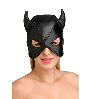 Маска з рогами Master Series: Dungeon Demon Bondage Mask with Horns, чорна