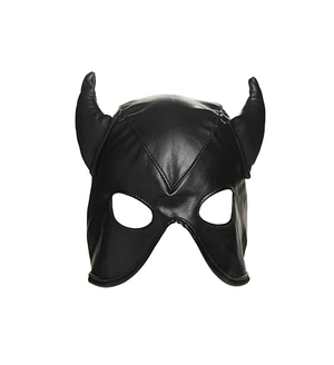 Маска з рогами Master Series: Dungeon Demon Bondage Mask with Horns, чорна