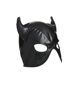Маска з рогами Master Series: Dungeon Demon Bondage Mask with Horns, чорна