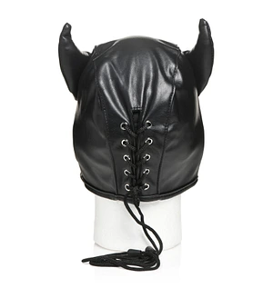 Маска з рогами Master Series: Dungeon Demon Bondage Mask with Horns, чорна