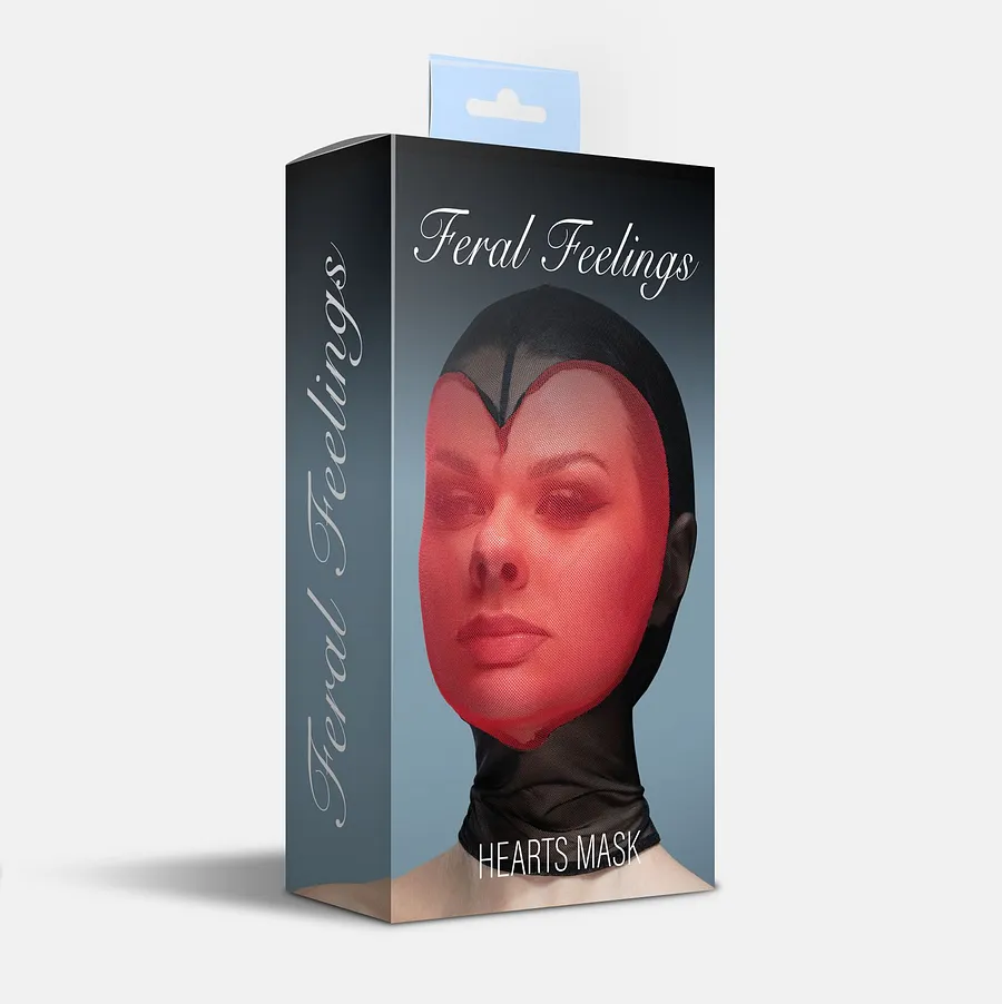 Маска серце сітка із повністю закритим обличчям Feral Feelings - Hearts Mask Black/Black