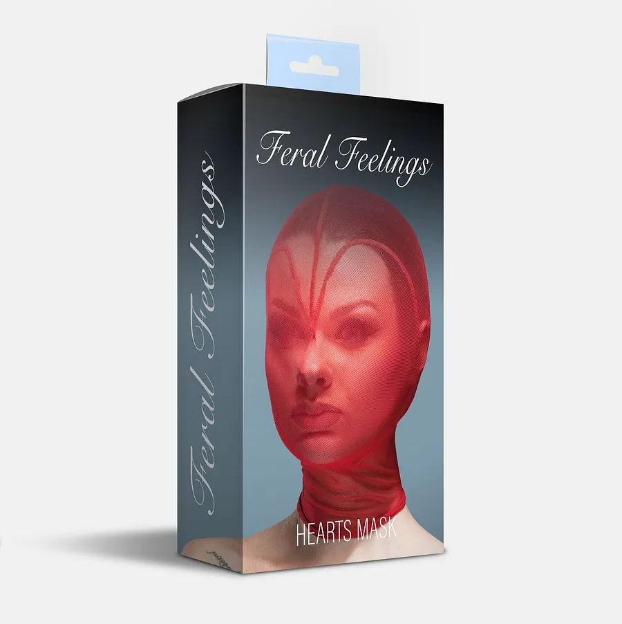 Маска серце сітка із повністю закритим обличчям Feral Feelings - Hearts Mask Black/Black