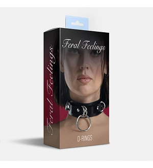 Нашийник для фіксації з натуральної шкіри Feral Feelings - D-Rings Black