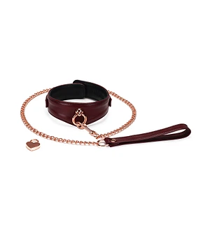 Шкіряний нашийник з повідцем Liebe Seele Wine Red Curved Collar, замок-сердечко