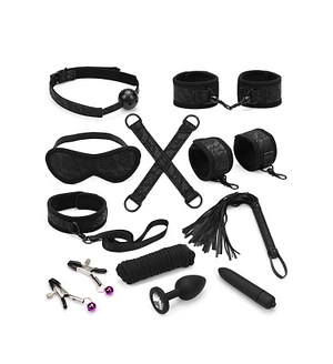 Набір Liebe Seele Black Lace and Neoprene 11pcs Bondage Kit, анальна пробка з кристалом, віброкуля