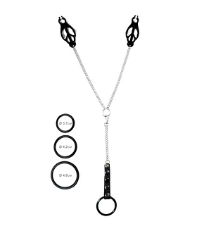 Затискач для сосків Art of Sex - Nipple Clamps for Men Black clover з ерекційними кільцями