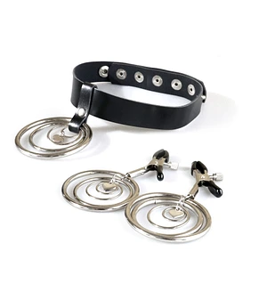 Набір чокер + затискачі Art of Sex - Choker and Nipple clamps Triada, колір чорний